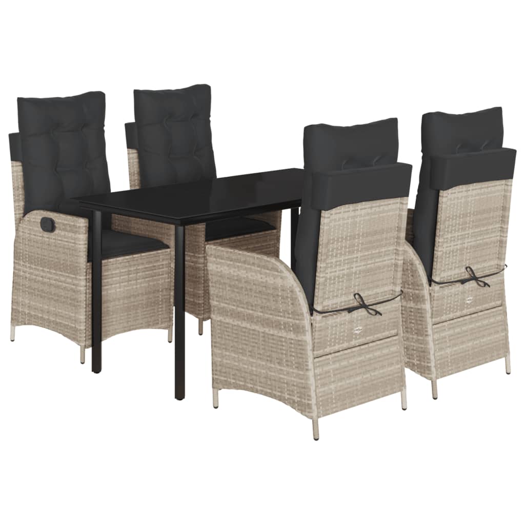 5-tlg. Garten-Essgruppe mit Kissen Hellgrau Poly Rattan