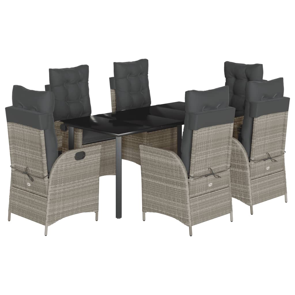 7-tlg. Garten-Essgruppe mit Kissen Hellgrau Poly Rattan