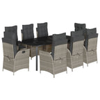 9-tlg. Garten-Essgruppe mit Kissen Hellgrau Poly Rattan