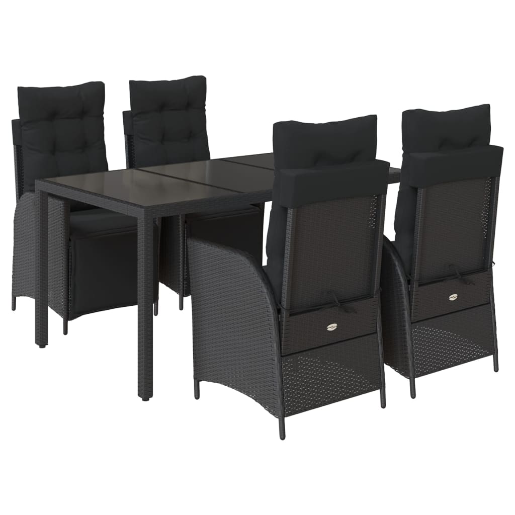 5-tlg. Garten-Essgruppe mit Kissen Schwarz Poly Rattan