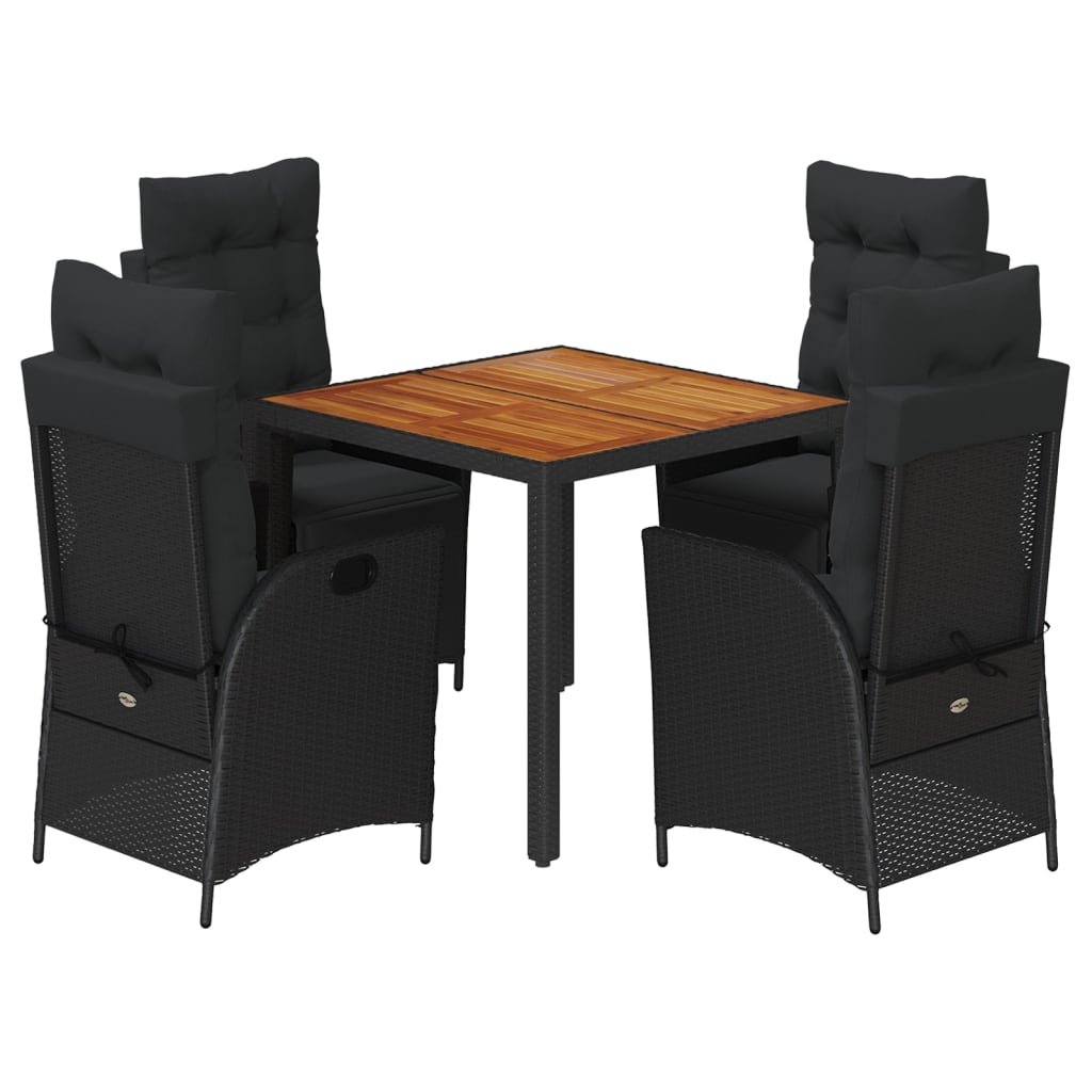 5-tlg. Garten-Essgruppe mit Kissen Schwarz Poly Rattan