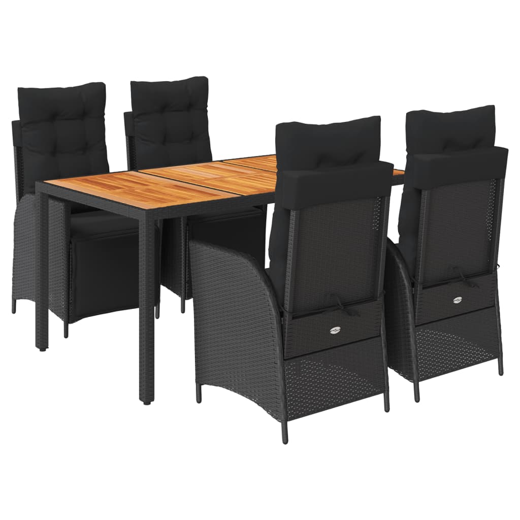 5-tlg. Garten-Essgruppe mit Kissen Schwarz Poly Rattan