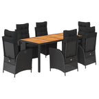 7-tlg. Garten-Essgruppe mit Kissen Schwarz Poly Rattan