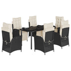 7-tlg. Garten-Essgruppe mit Kissen Schwarz Poly Rattan