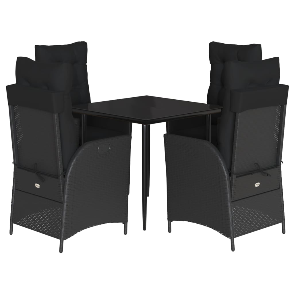 5-tlg. Garten-Essgruppe mit Kissen Schwarz Poly Rattan
