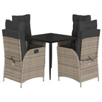 5-tlg. Garten-Essgruppe mit Kissen Grau Poly Rattan