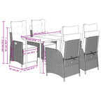 5-tlg. Garten-Essgruppe mit Kissen Grau Poly Rattan