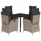 5-tlg. Garten-Essgruppe mit Kissen Grau Poly Rattan
