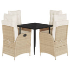 5-tlg. Garten-Essgruppe mit Kissen Beige Poly Rattan