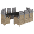 9-tlg. Garten-Essgruppe mit Kissen Beigemischung Poly Rattan