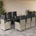 9-tlg. Garten-Essgruppe mit Kissen Hellgrau Poly Rattan