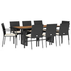 9-tlg. Garten-Essgruppe mit Kissen Schwarz Poly Rattan
