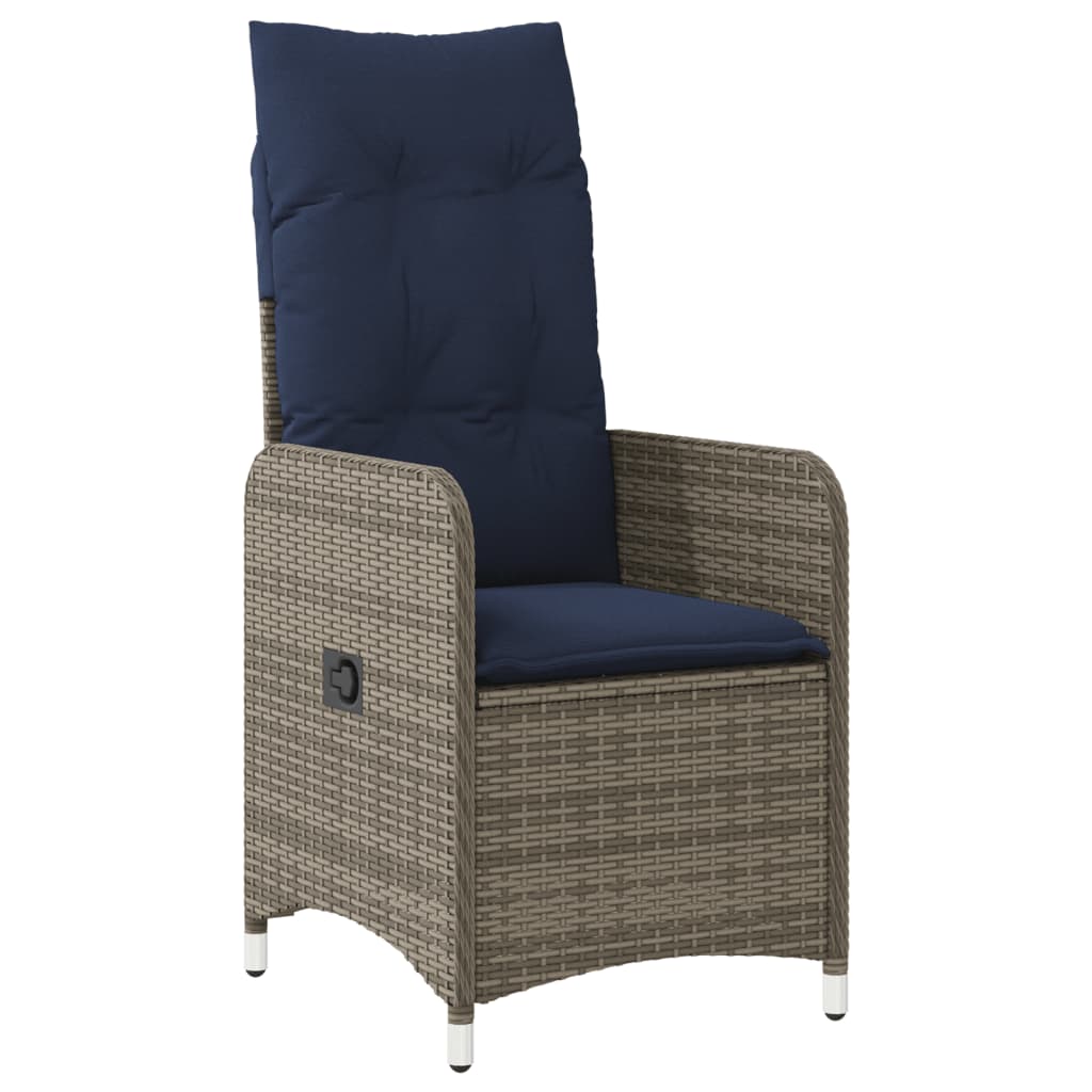 Gartensessel Verstellbar mit Kissen Grau Poly Rattan