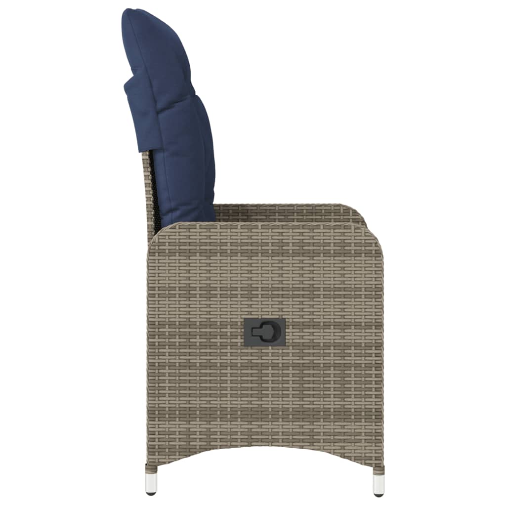 Gartenstühle Verstellbar 2 Stk. mit Kissen Grau Poly Rattan