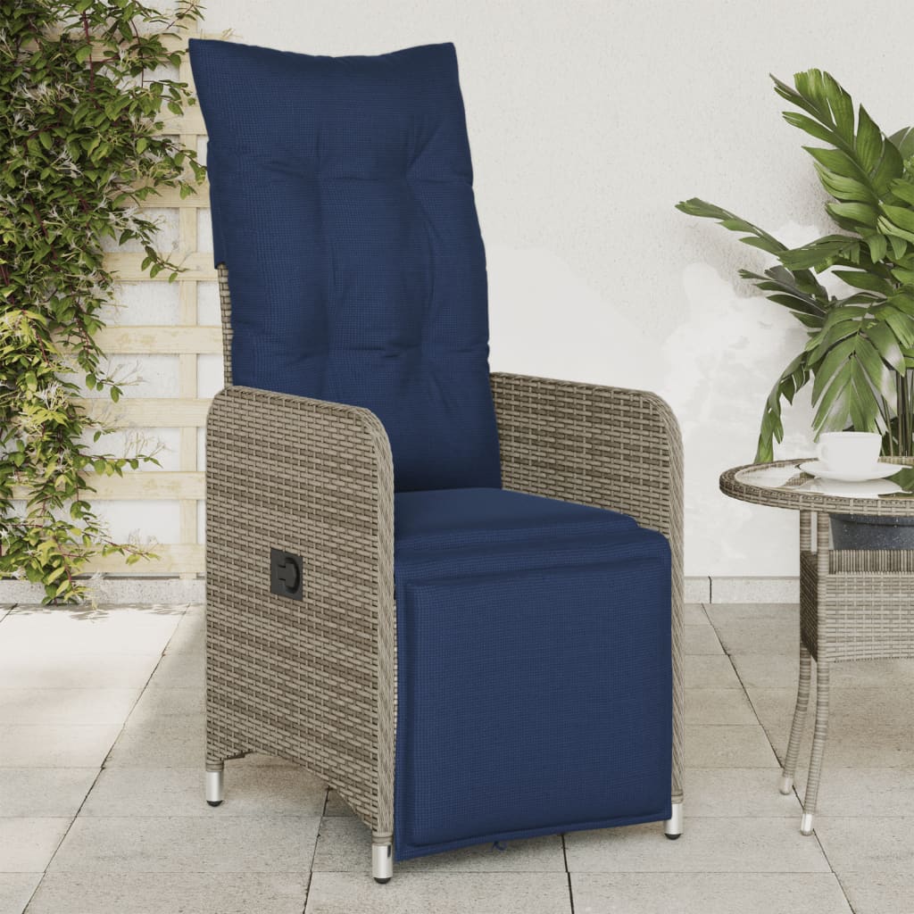 Gartensessel Verstellbar mit Kissen Grau Poly Rattan