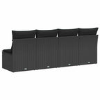 Gartensofa mit Kissen 4-Sitzer Schwarz Poly Rattan