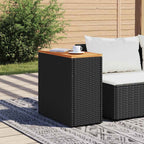 Garten-Beistelltisch mit Holzplatte Schwarz 58x27,5x55 cm Poly Rattan