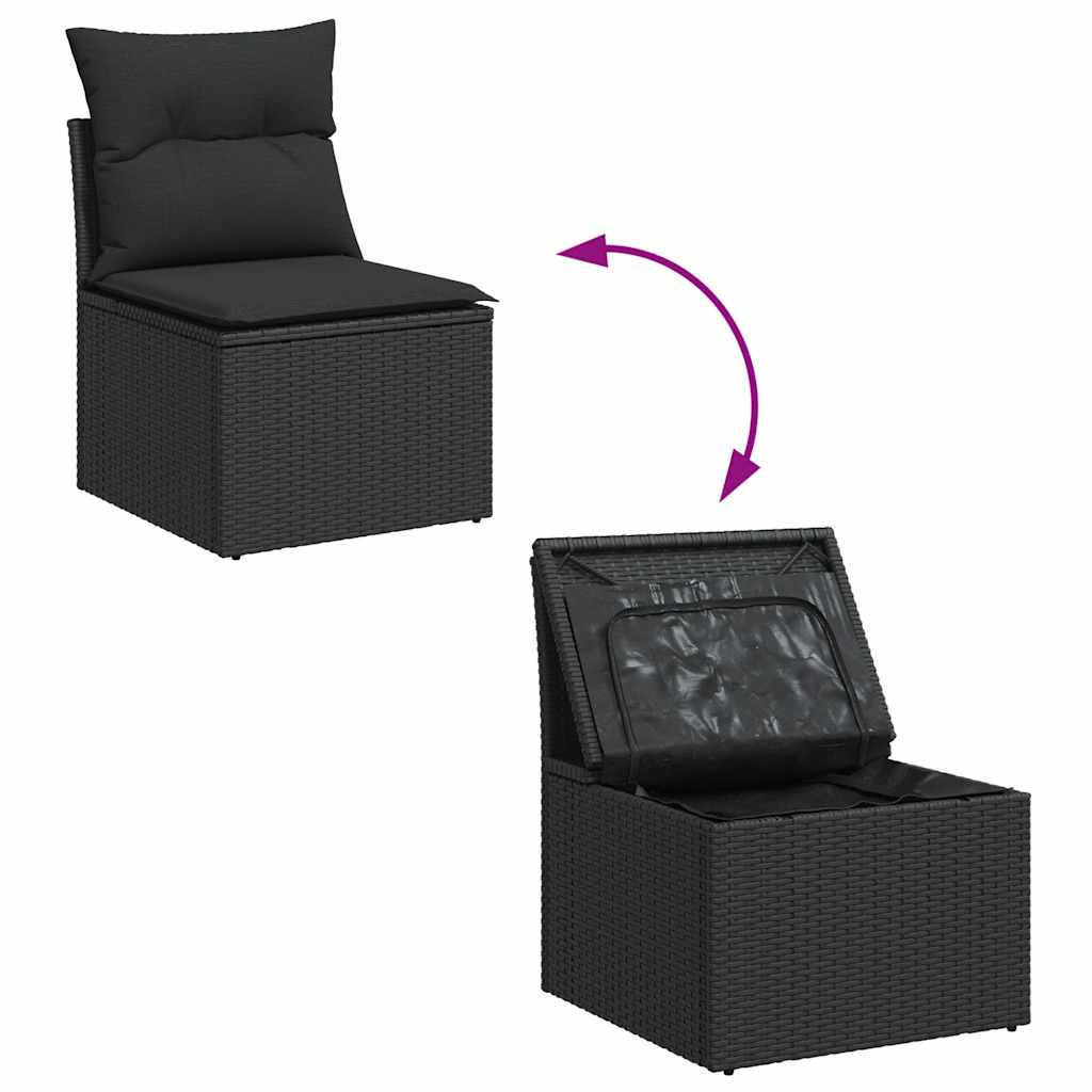 Gartenstuhl ohne Armlehnen mit Kissen Schwarz Poly Rattan
