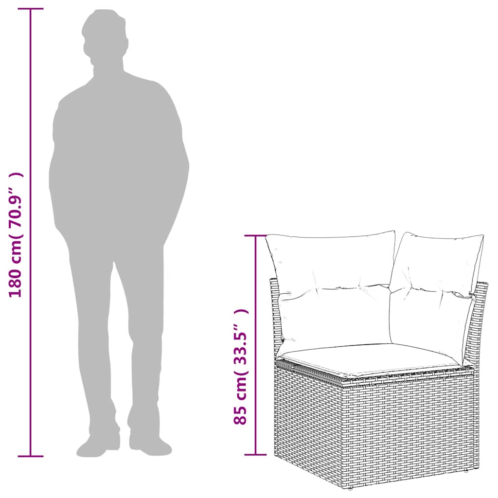 Gartensofa-Ecke mit Kissen Schwarz Poly Rattan