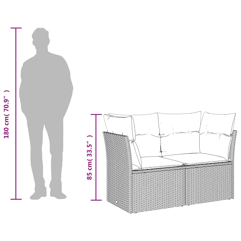 Gartensofa mit Kissen 2-Sitzer Schwarz Poly Rattan