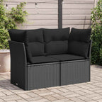 Gartensofa mit Kissen 2-Sitzer Schwarz Poly Rattan