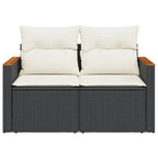 Gartensofa mit Kissen 2-Sitzer Schwarz Poly Rattan