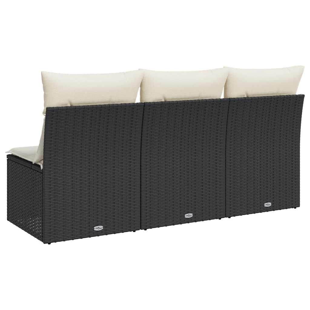 Gartensofa mit Kissen 3-Sitzer Schwarz Poly Rattan