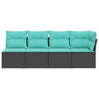 Gartensofa mit Kissen 4-Sitzer Schwarz Poly Rattan