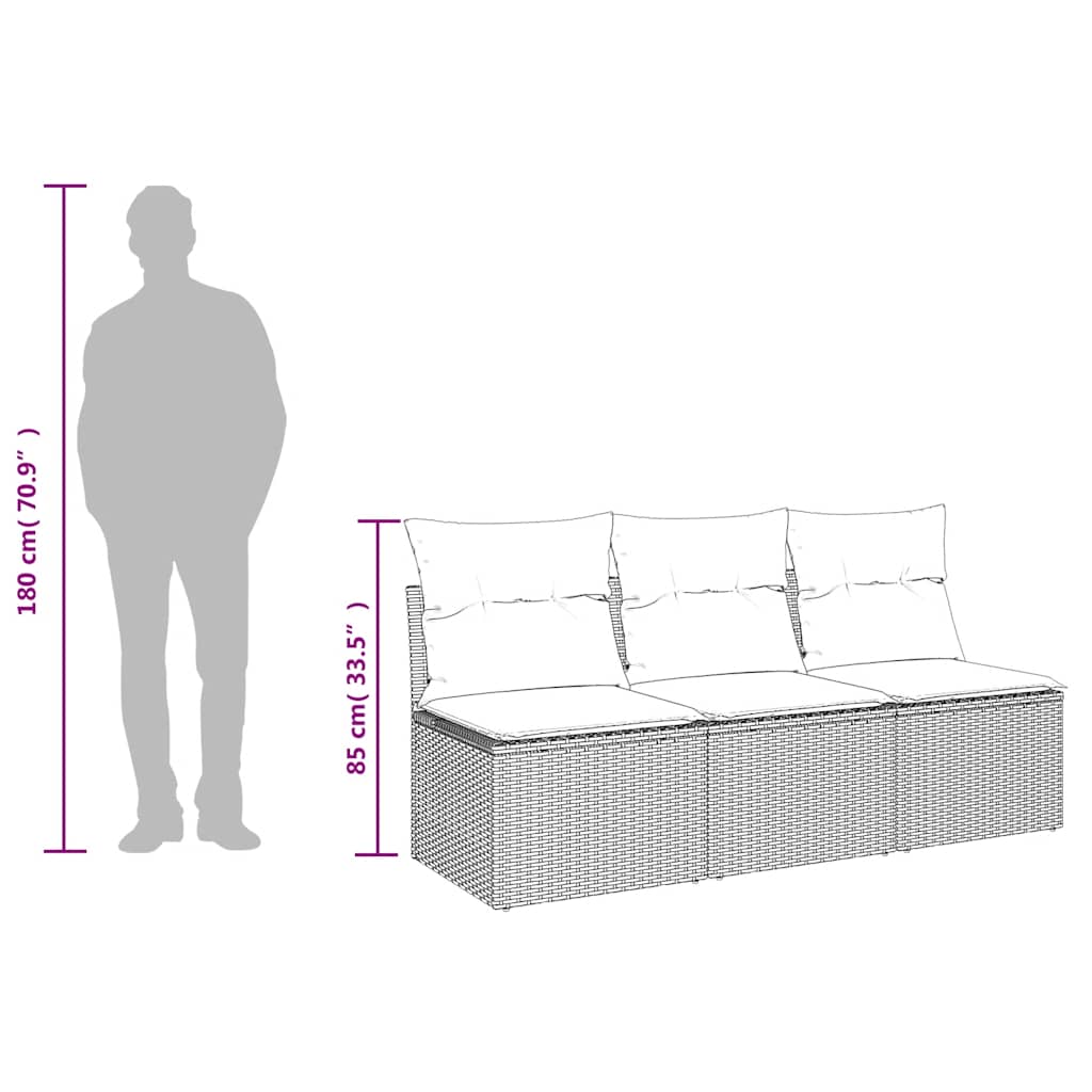 Gartensofa mit Kissen 3-Sitzer Grau Poly Rattan