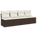 Gartensofa mit Kissen 4-Sitzer Braun Poly Rattan