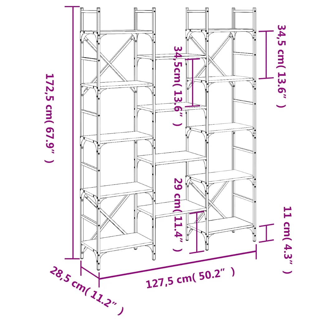 Bücherregal Schwarz 127,5x28,5x172,5 cm Holzwerkstoff