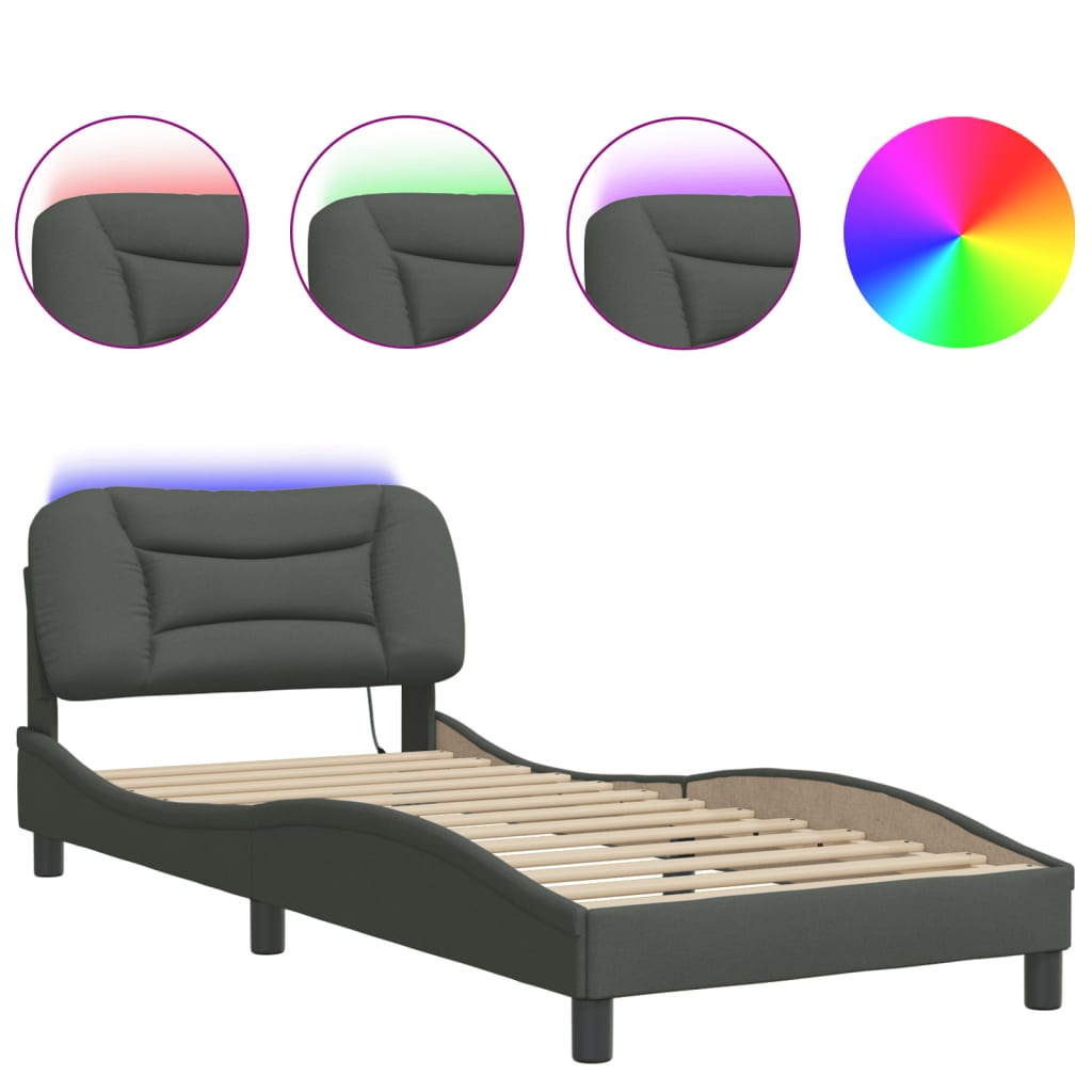 Bettgestell mit LED ohne Matratze "Hvar" Dunkelgrau 90x190 cm Stoff