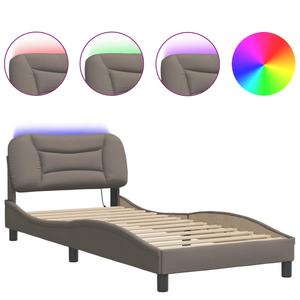 Bettgestell mit LED ohne Matratze "Hvar" Taupe 90x190 cm Stoff