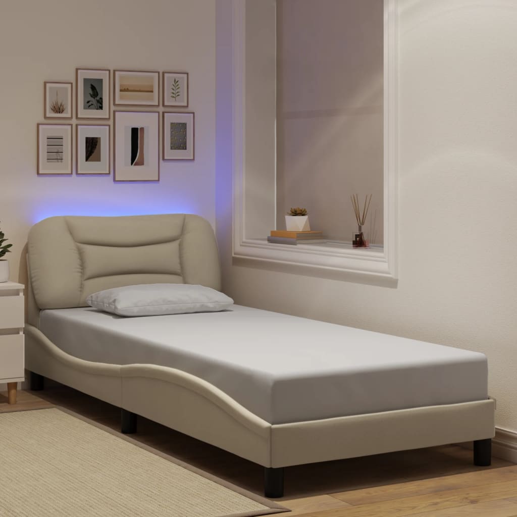 Bettgestell mit LED ohne Matratze "Hvar" Creme 90x190 cm Stoff