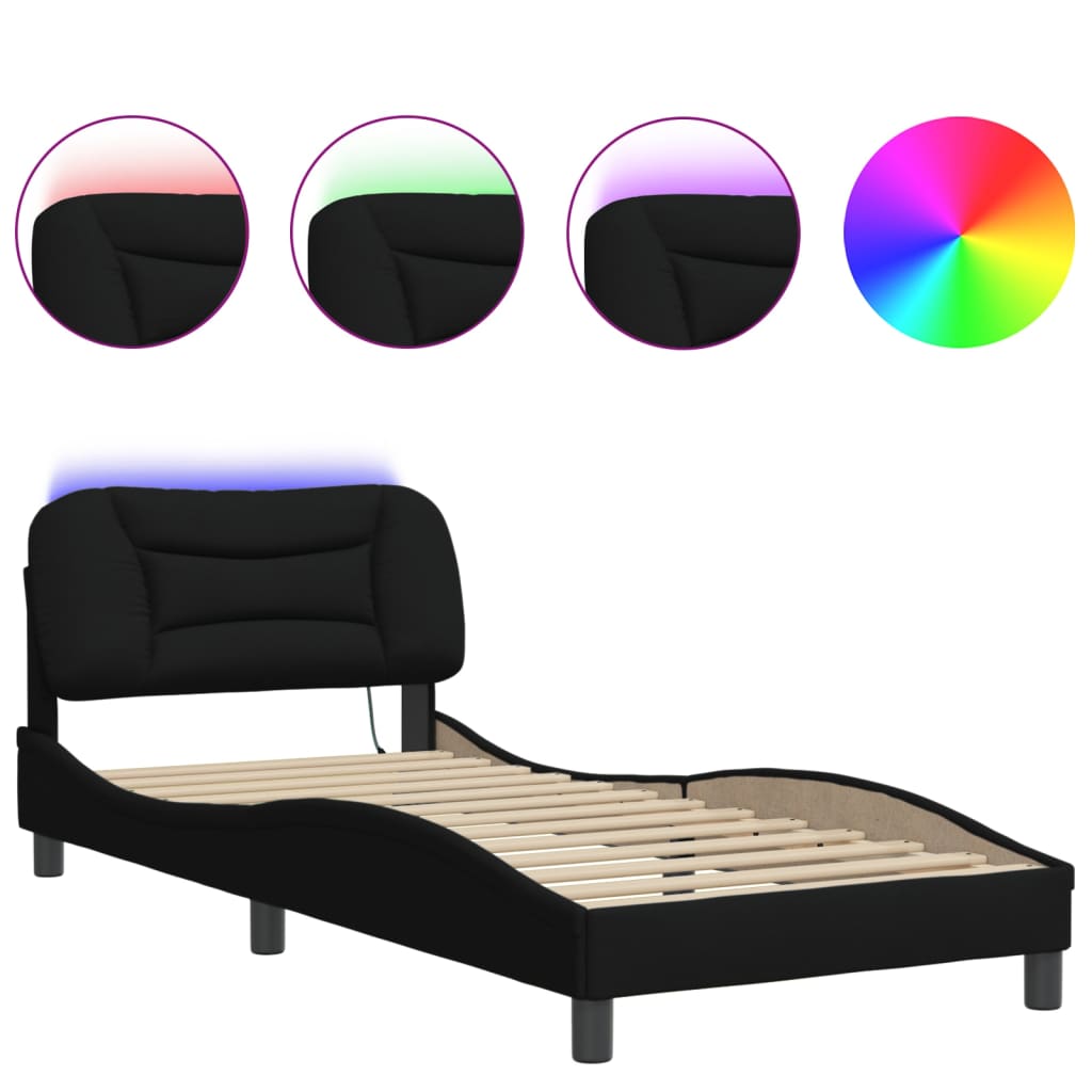 Bettgestell mit LED ohne Matratze "Hvar" Schwarz 90x200 cm Stoff
