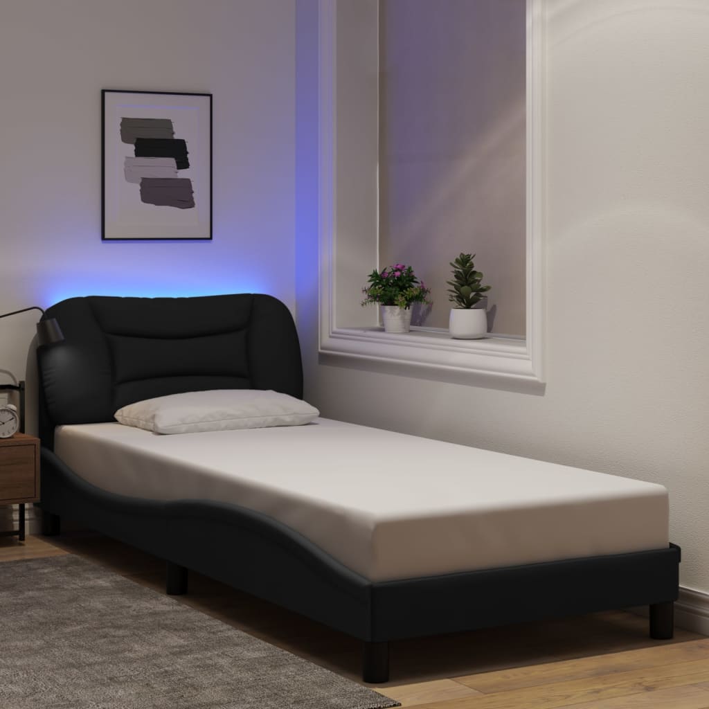 Bettgestell mit LED ohne Matratze "Hvar" Schwarz 90x200 cm Stoff