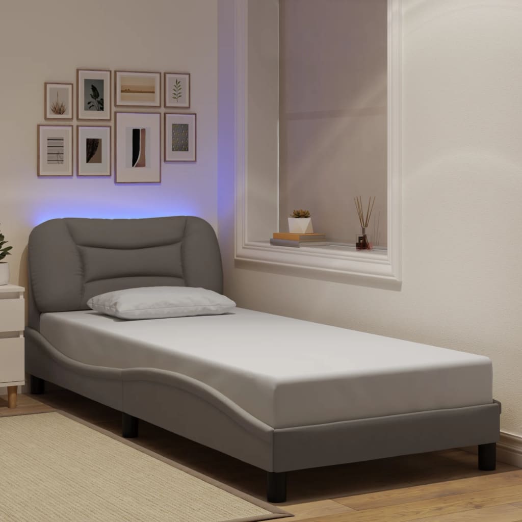 Bettgestell mit LED ohne Matratze "Hvar" Taupe 90x200 cm Stoff