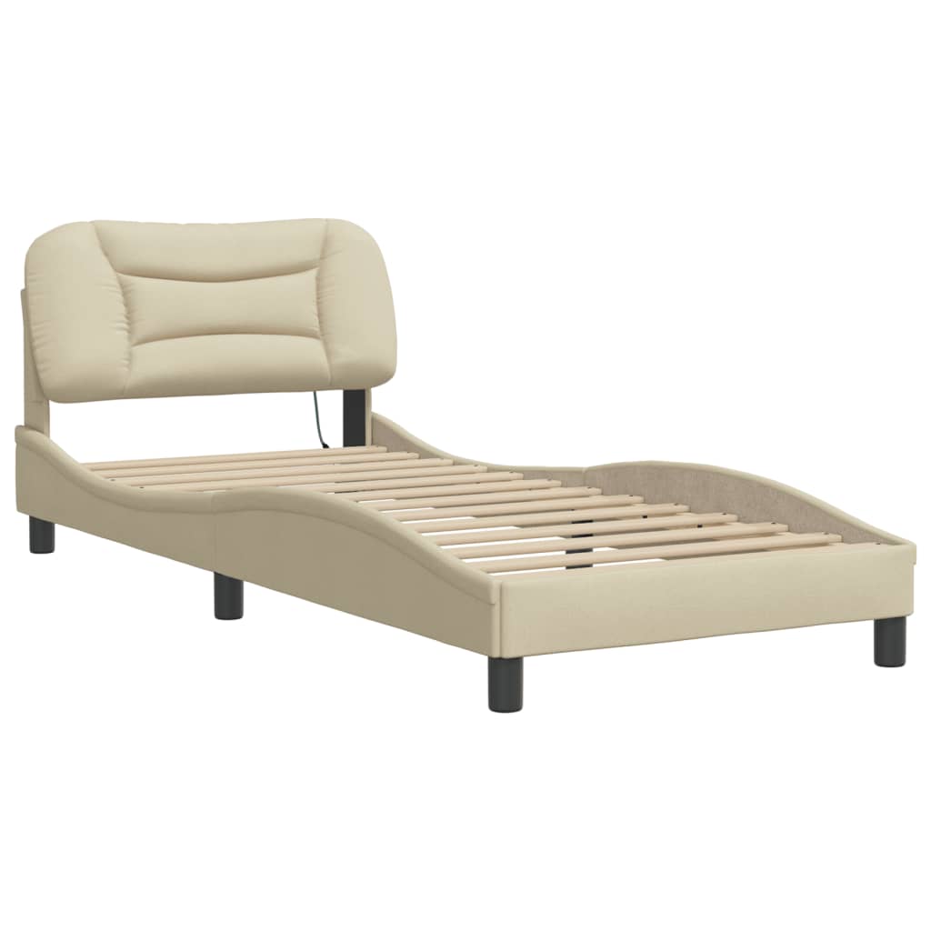 Bettgestell mit LED ohne Matratze "Hvar" Creme 90x200 cm Stoff