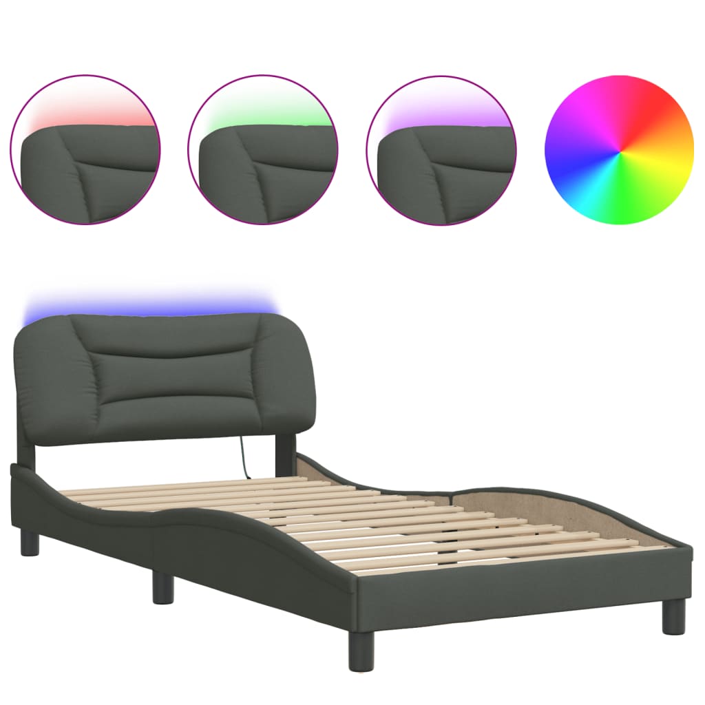 Bettgestell mit LED ohne Matratze "Hvar" Dunkelgrau 100x200 cm Stoff