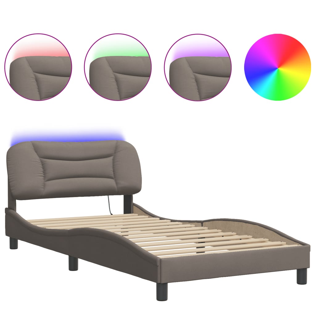 Bettgestell mit LED ohne Matratze "Hvar" Taupe 100x200 cm Stoff