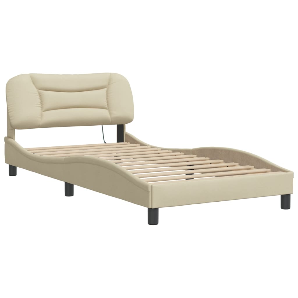 Bettgestell mit LED ohne Matratze "Hvar" Creme 100x200 cm Stoff