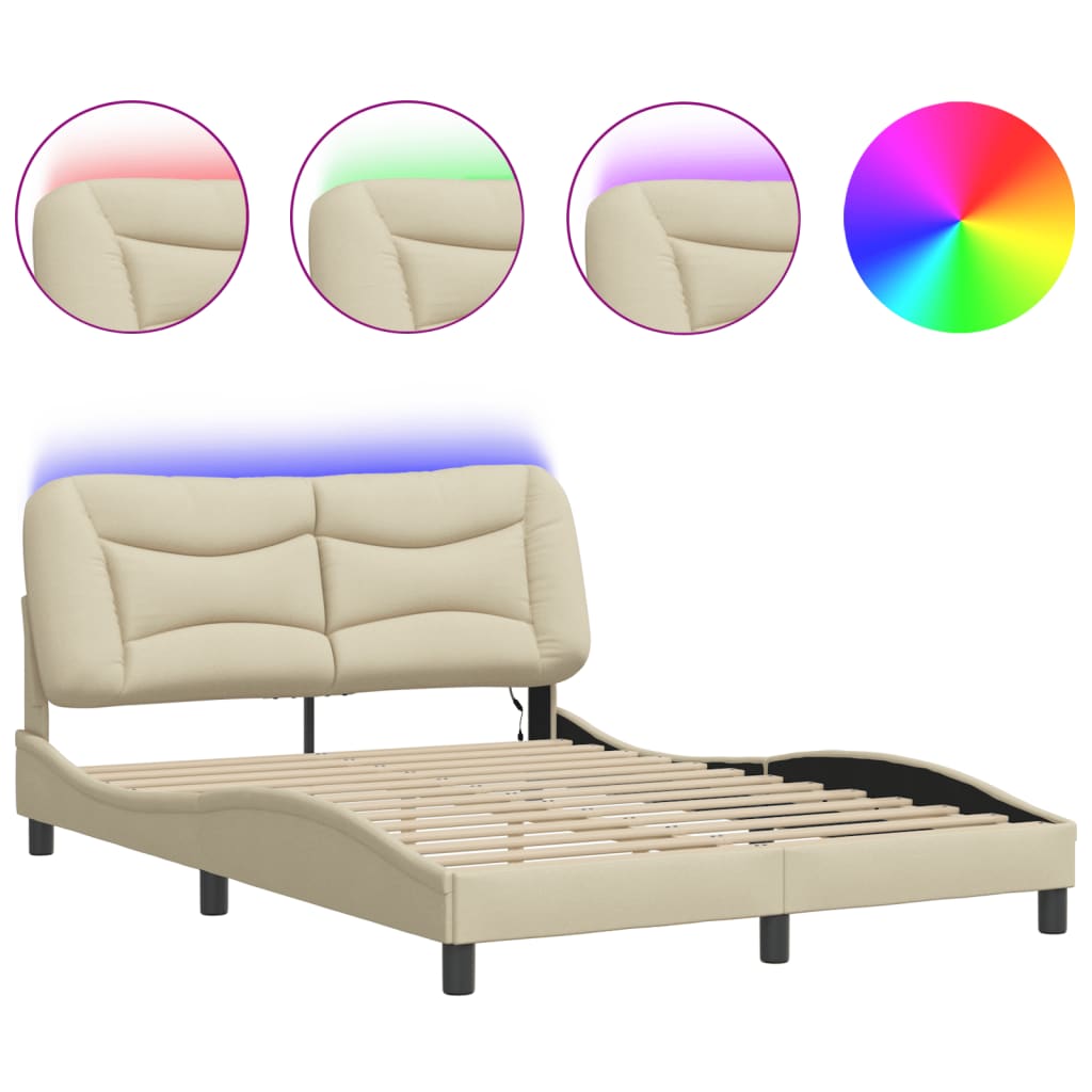 Bettgestell mit LED ohne Matratze "Hvar" Creme 120x200 cm Stoff