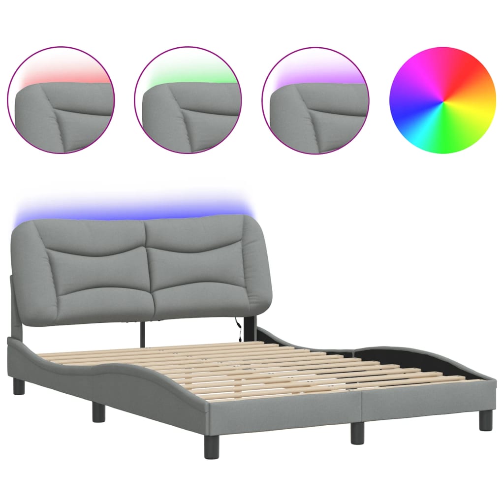 Bettgestell mit LED ohne Matratze "Hvar" Hellgrau 140x190 cm Stoff