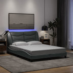 Bettgestell mit LED ohne Matratze "Hvar" Hellgrau 140x190 cm Stoff