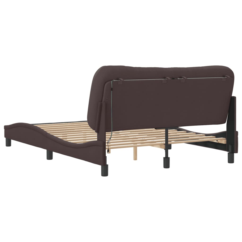Bettgestell mit LED ohne Matratze "Hvar" Dunkelbraun 140x190 cm Stoff