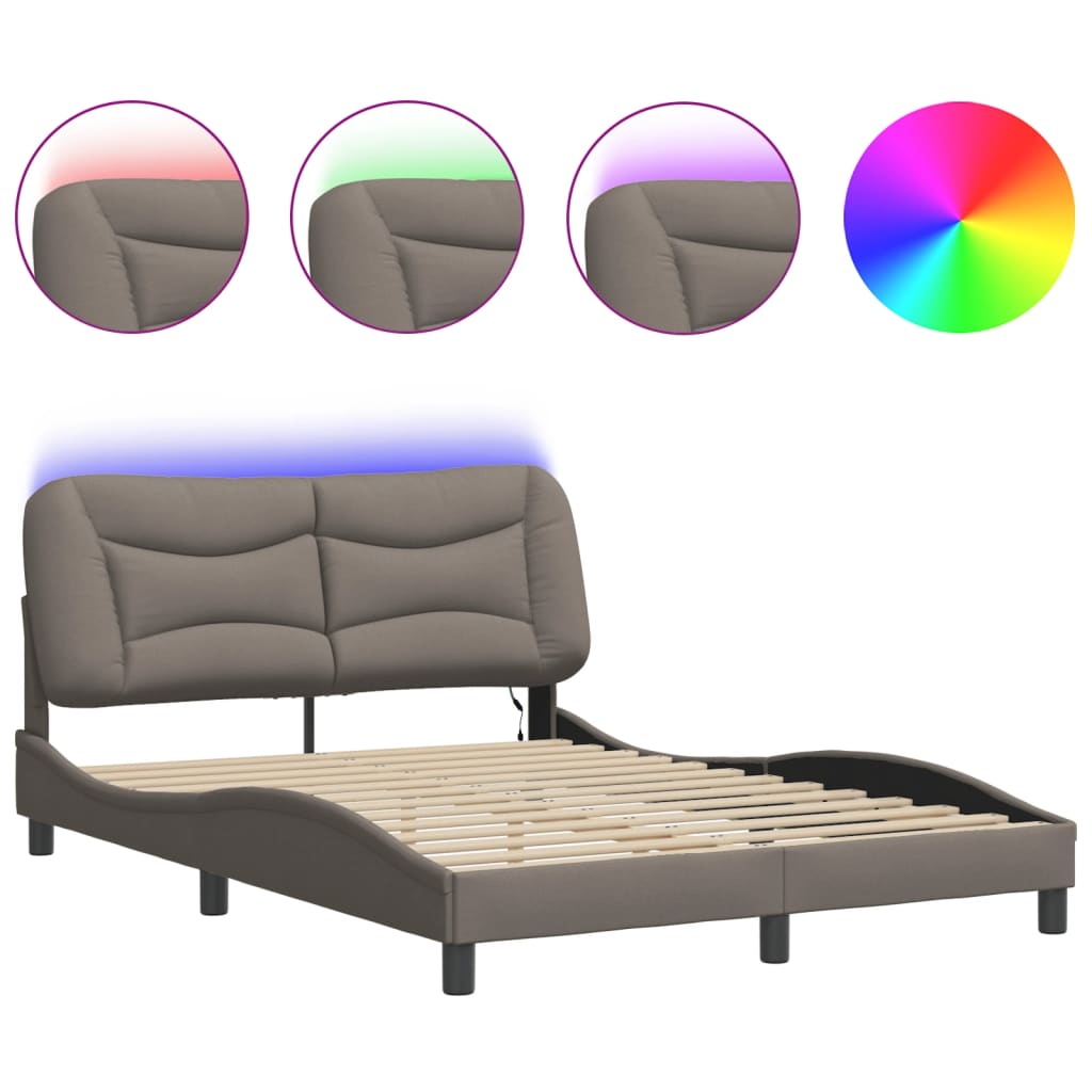 Bettgestell mit LED ohne Matratze "Hvar" Taupe 140x190 cm Stoff