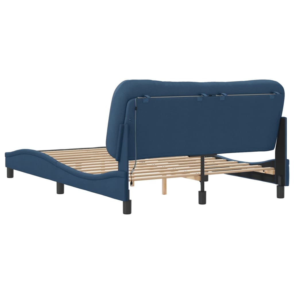 Bettgestell mit LED ohne Matratze "Hvar" Blau 140x190 cm Stoff