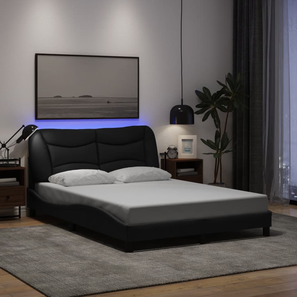 Bettgestell mit LED ohne Matratze "Hvar" Schwarz 140x200 cm Stoff