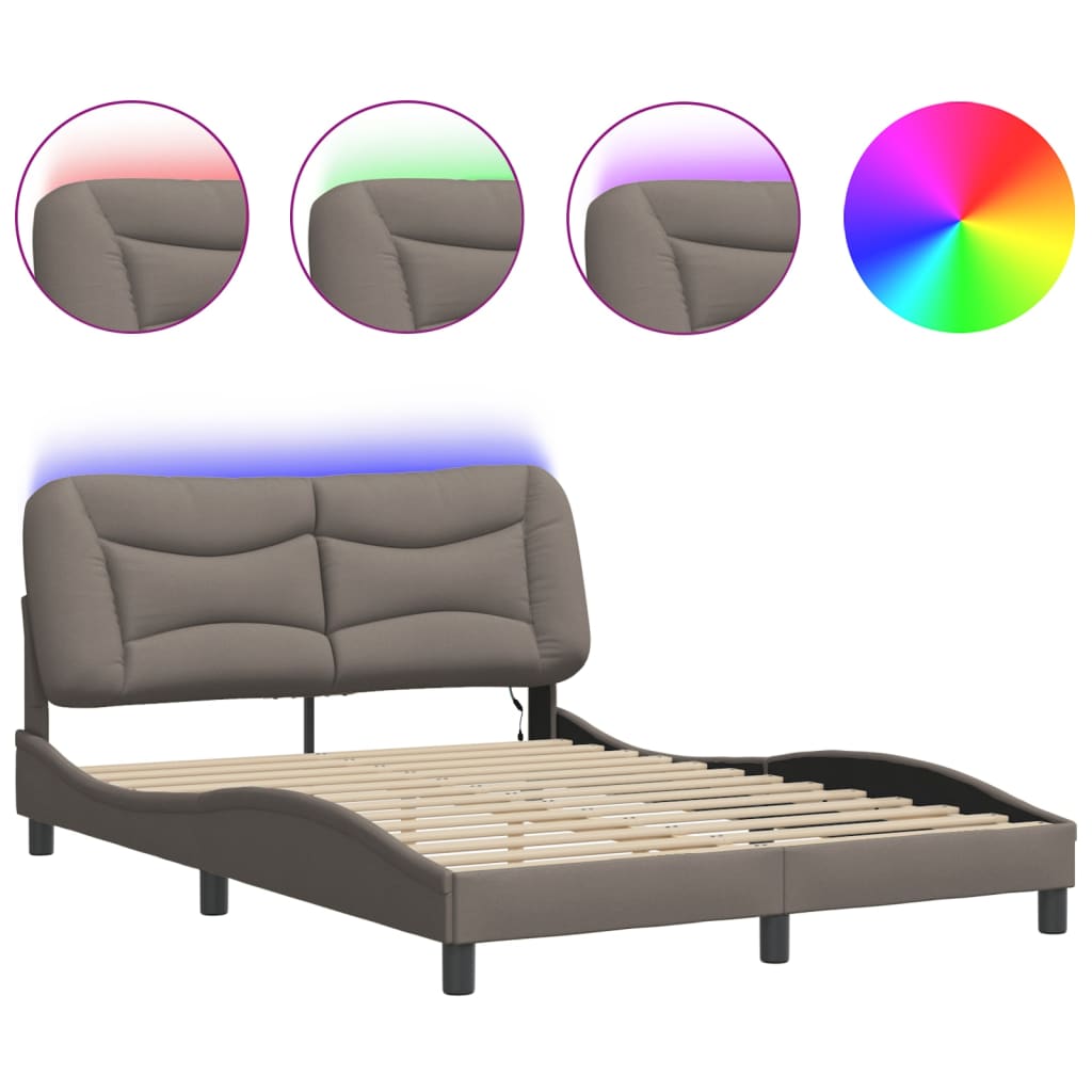 Bettgestell mit LED ohne Matratze "Hvar" Taupe 140x200 cm Stoff