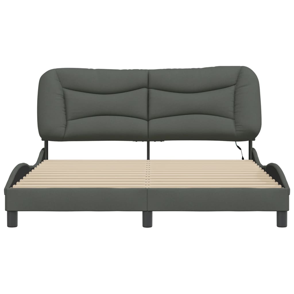 Bettgestell mit LED ohne Matratze "Hvar" Dunkelgrau 160x200 cm Stoff